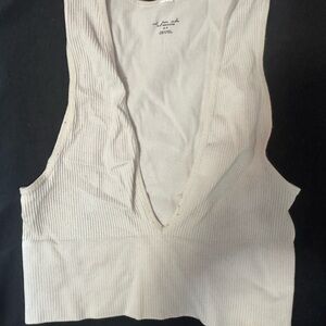 Urban Outfitters White Ribbed V-Neck Tank